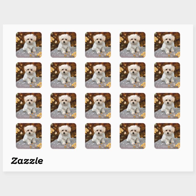 Maltese Puppy, oh so cute, Square Sticker (Sheet)