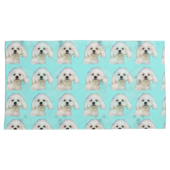 Maltese puppy on blue pillowcase (Front-Right)