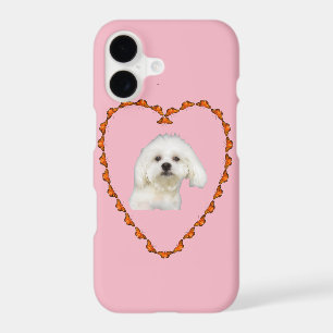 Maltese puppy portrait in heart pink