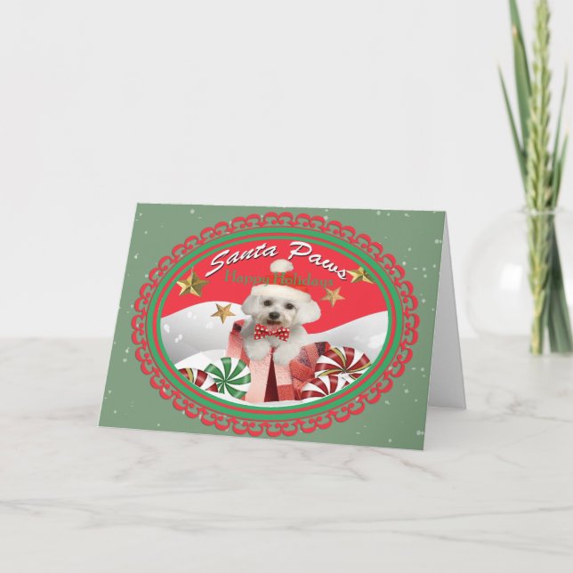 Maltese Puppy Santa Paws  Cards (Front)