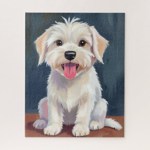 Maltese Puppy White Dog Painting Jigsaw Puzzle