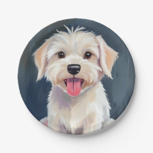 Maltese Puppy White Dog Painting Paper Plate