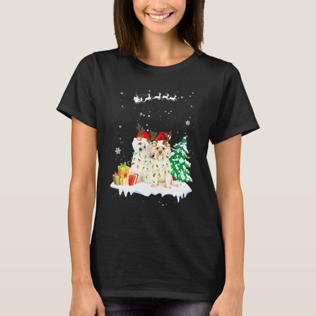 Maltese Reindeer Xmas Light Christmas Ornaments Xm T-Shirt (Front)