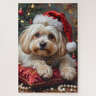 Maltese Royal Christmas Crimson Hat Jigsaw Puzzle
