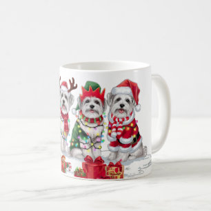 Maltese Santa hat antlers elf Christmas lights Coffee Mug