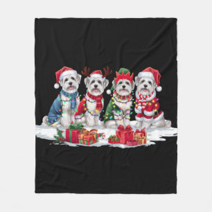 Maltese Santa hat antlers elf Christmas lights  Fleece Blanket