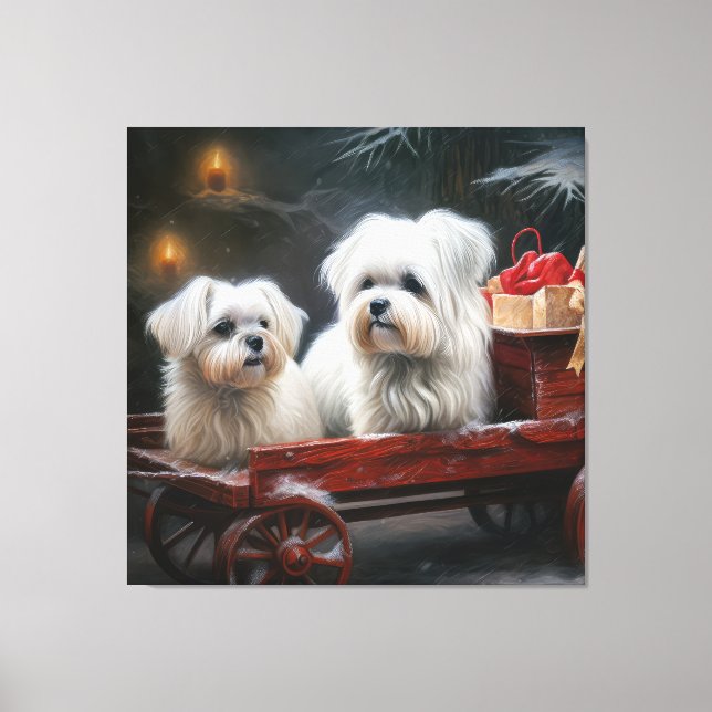 Maltese Snowy Sleigh Christmas Decor (Front)