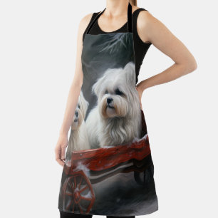 Maltese Snowy Sleigh Christmas Decor Apron