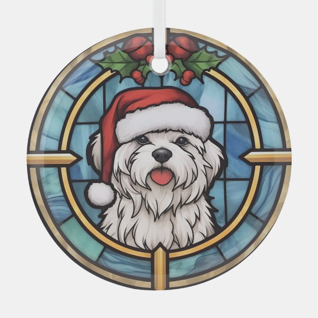 Maltese Stained Glass Christmas Glass Ornament (Front)