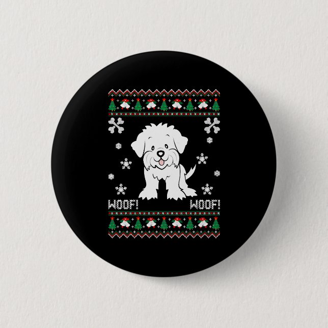 Maltese Ugly Christmas Sweater 2 Inch Round Button (Front)