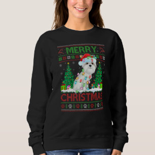 Maltese Ugly Christmas Sweater Reindeer Lights For