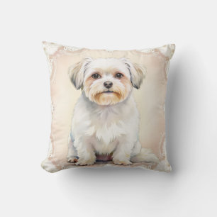 Maltese Watercolor Lace Pattern Art Throw Pillow