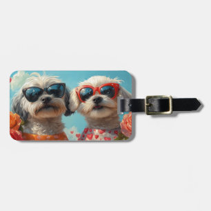Maltese with Heart Roses Valentine's Day  Luggage Tag