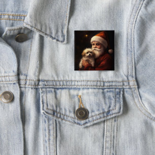 Maltese With Santa Claus Festive Christmas  2 Inch Square Button