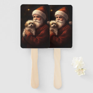 Maltese With Santa Claus Festive Christmas  Hand Fan