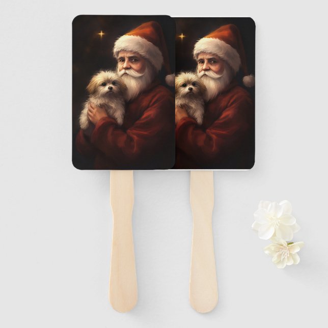 Maltese With Santa Claus Festive Christmas  Hand Fan (Front and Back)