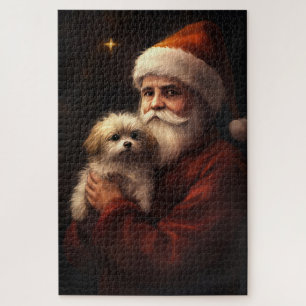 Maltese With Santa Claus Festive Christmas  Jigsaw Puzzle