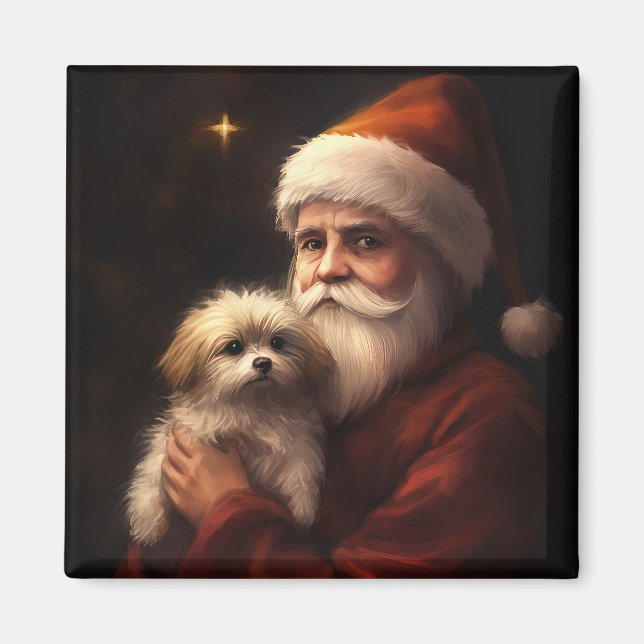 Maltese With Santa Claus Festive Christmas  Magnet (Front)