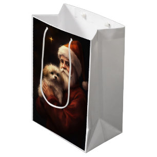 Maltese With Santa Claus Festive Christmas Medium Gift Bag