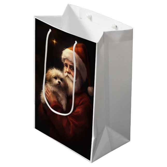 Maltese With Santa Claus Festive Christmas  Medium Gift Bag (Front Angled)