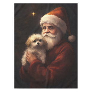 Maltese With Santa Claus Festive Christmas Tablecloth