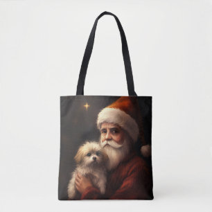 Maltese With Santa Claus Festive Christmas Tote Bag