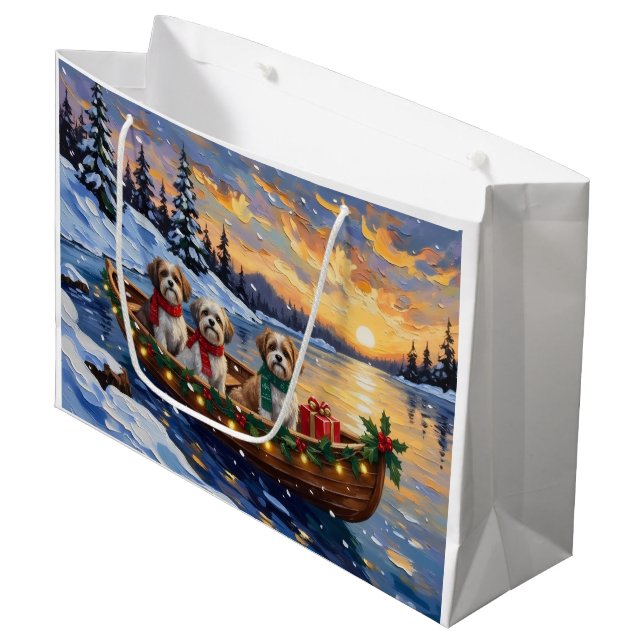 Malti Tzu Christmas Boat Holiday Large Gift Bag (Front Angled)