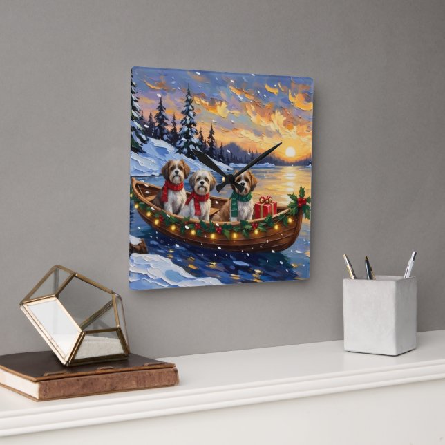 Malti Tzu Christmas Boat Holiday Square Wall Clock (Office)