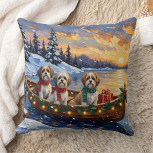 Malti Tzu Christmas Boat Holiday Throw Pillow