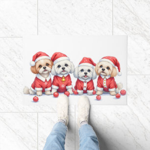 Malti Tzu Christmas Dress Santa Hat Doormat