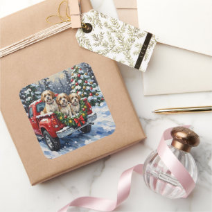 Malti-Tzu Christmas Red Truck Holiday Square Sticker