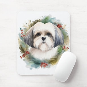 Malti Tzu Christmas Wreath Festive Pup Mouse Pad