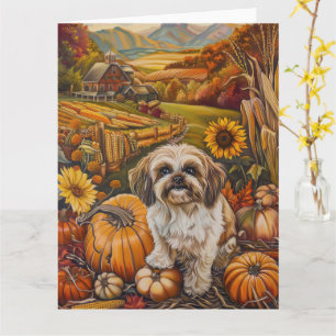 Malti Tzu Dog Autumn Harvest Thanksgiving Card