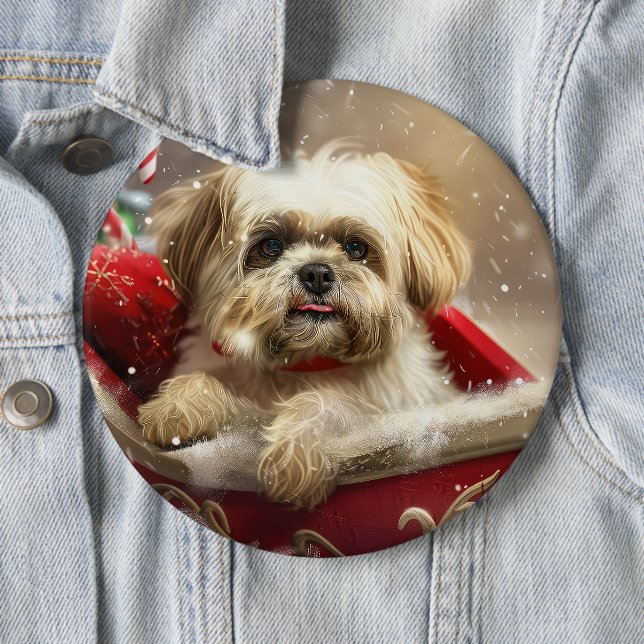 Malti Tzu Dog Christmas Festive 6 Inch Round Button (In Situ)