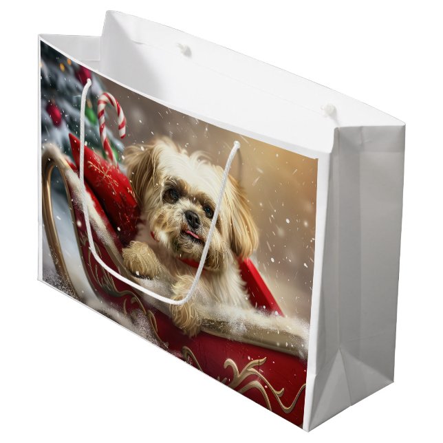 Malti Tzu Dog Christmas Festive Large Gift Bag (Front Angled)