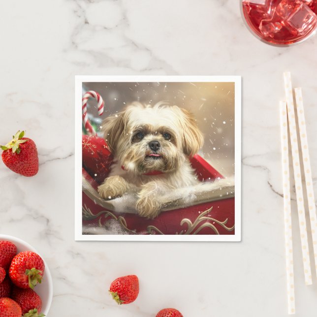 Malti Tzu Dog Christmas Festive Napkin (Insitu)