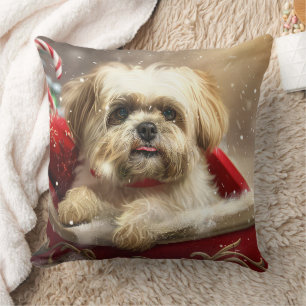 Malti Tzu Dog Christmas Festive Throw Pillow