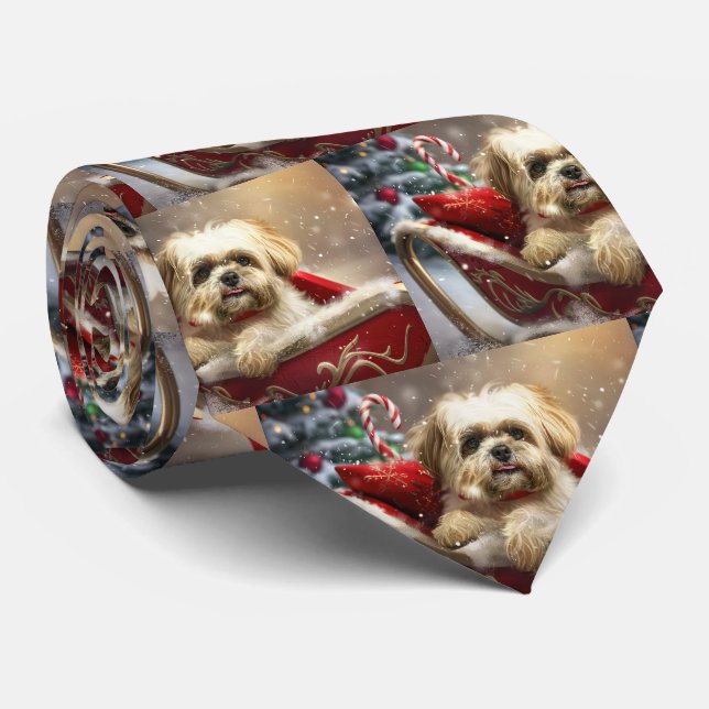 Malti Tzu Dog Christmas Festive Tie (Rolled)