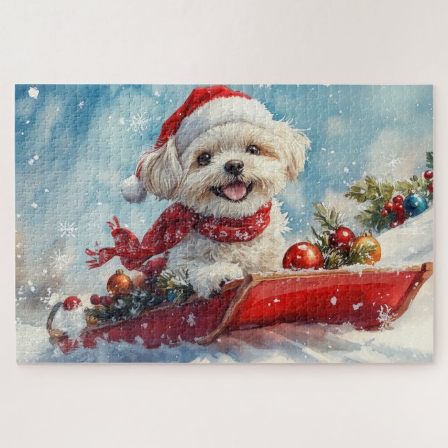 Malti Tzu  Dog in Sledge Let it Snow Christmas Jigsaw Puzzle (Horizontal)