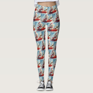 Malti Tzu Dog in Sledge Let it Snow Christmas Leggings