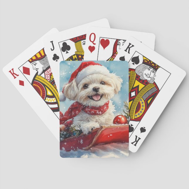 Malti Tzu  Dog in Sledge Let it Snow Christmas Playing Cards (Back)