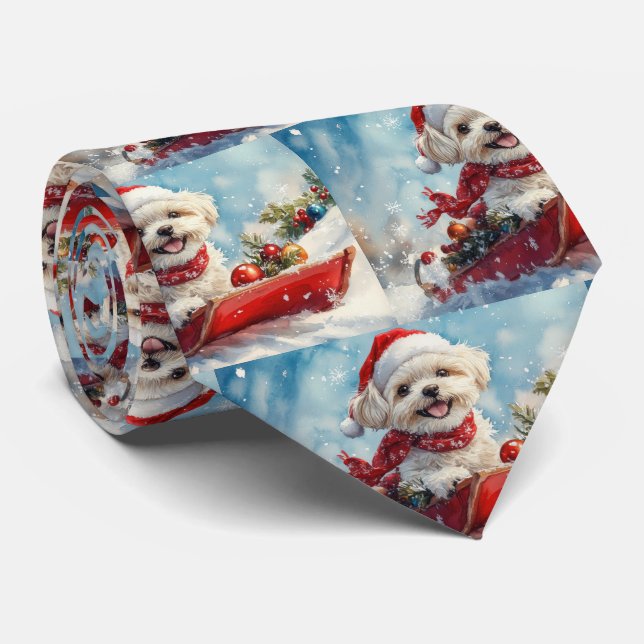 Malti Tzu  Dog in Sledge Let it Snow Christmas Tie (Rolled)