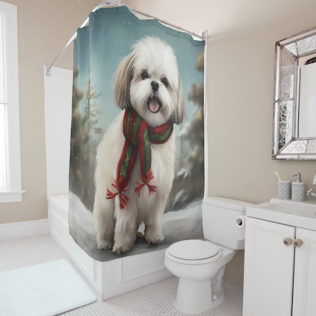 Malti Tzu Dog in Snow Christmas (In Situ)