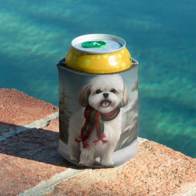 Malti Tzu Dog in Snow Christmas Can Cooler (In Situ Pool)