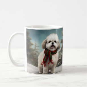 Malti Tzu Dog in Snow Christmas Coffee Mug