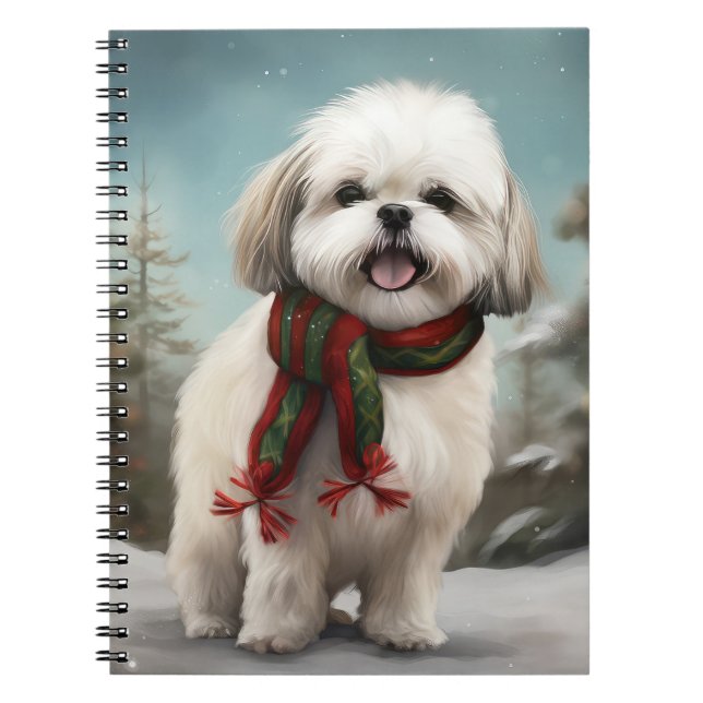 Malti Tzu Dog in Snow Christmas Notebook (Front)