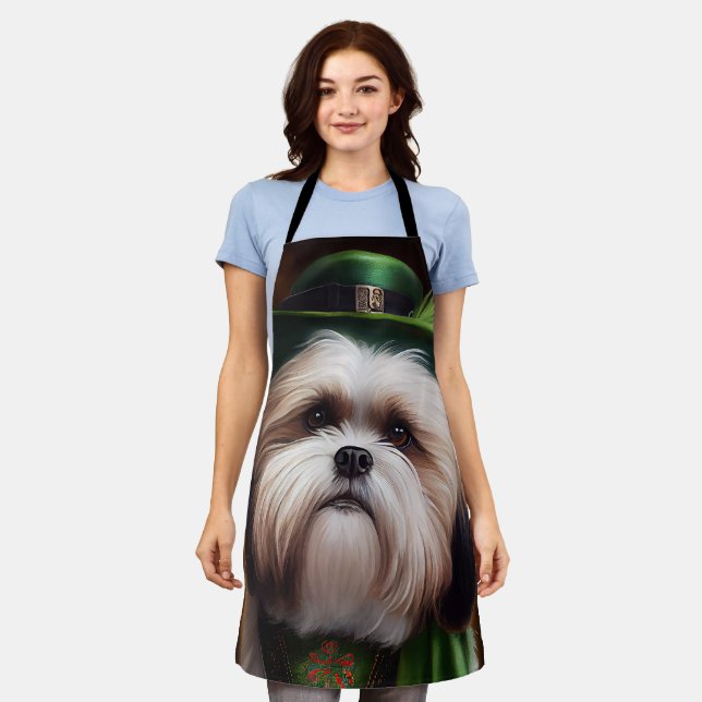 Malti Tzu Dog in St. Patrick's Day Dress Apron (Worn)