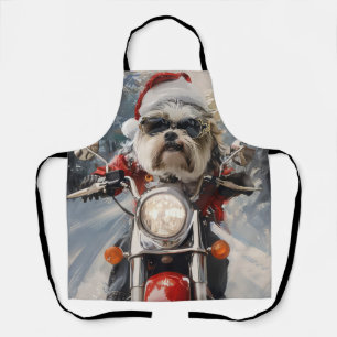 Malti Tzu Dog Riding Motorcycle Christmas Apron