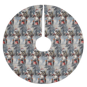 Malti Tzu Dog Riding Motorcycle Christmas Brushed Polyester Tree Skirt