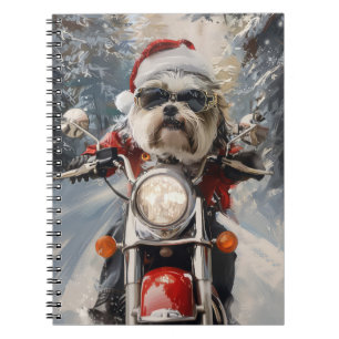 Malti Tzu Dog Riding Motorcycle Christmas Notebook